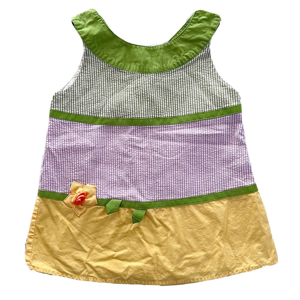 Gymboree Girls' Size 9 Green Purple Yellow Seersucker Sleeveless Top Flower